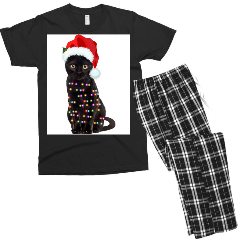 Black Cat Christmas Lights Cat Lover Christmas Men's T-shirt Pajama Set | Artistshot