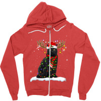 Black Cat Reindeer Christmas Light Shirt Cat Lover Christmas Zipper Hoodie | Artistshot