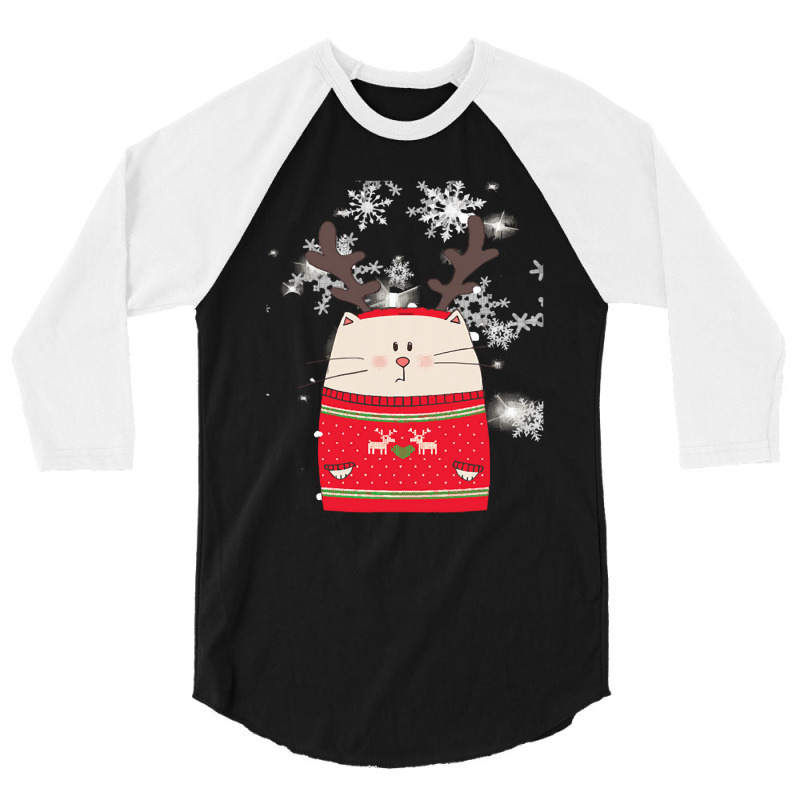 Cat Christmas Cute Cat Reindeer Christmas Costume Gift 3/4 Sleeve Shirt | Artistshot