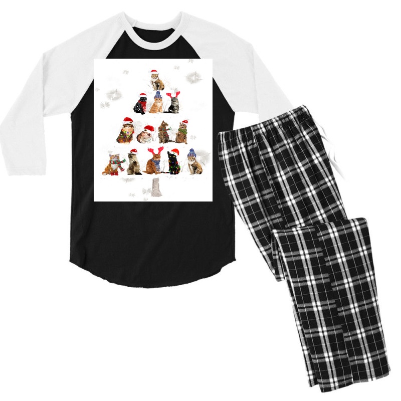 Cat Christmas Lovely Cats Christmas Tree Costume Men's 3/4 Sleeve Pajama Set | Artistshot