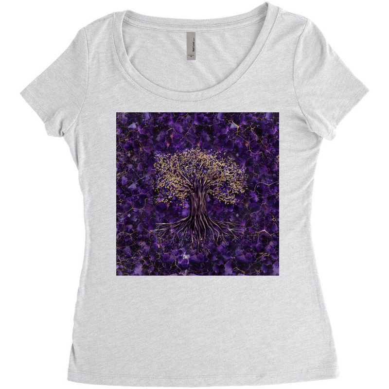 Tree Of Life Yggdrasil Amethyst And Gold  Aesthetic Yellow Women's Triblend Scoop T-shirt by dobeksubichz | Artistshot