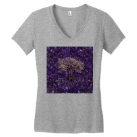 Tree Of Life Yggdrasil Amethyst And Gold  Aesthetic Yellow Women's V-neck T-shirt | Artistshot