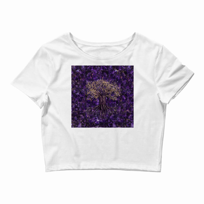 Tree Of Life Yggdrasil Amethyst And Gold  Aesthetic Yellow Crop Top by dobeksubichz | Artistshot