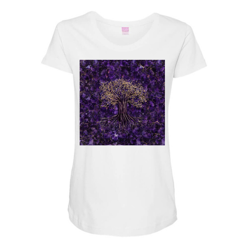 Tree Of Life Yggdrasil Amethyst And Gold  Aesthetic Yellow Maternity Scoop Neck T-shirt by dobeksubichz | Artistshot