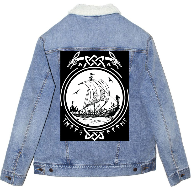 Viking Ship Boat Runes Wikinger Vikings  Quote Hippie Unisex Sherpa-lined Denim Jacket | Artistshot