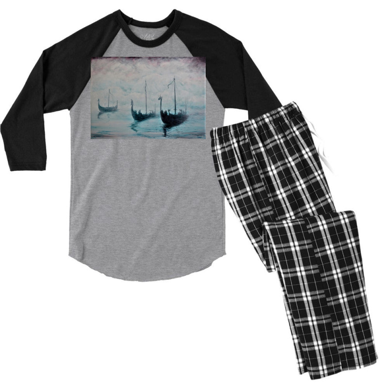 Viking Ships From The Mist  Girl Vintage Vintage Men's 3/4 Sleeve Pajama Set | Artistshot