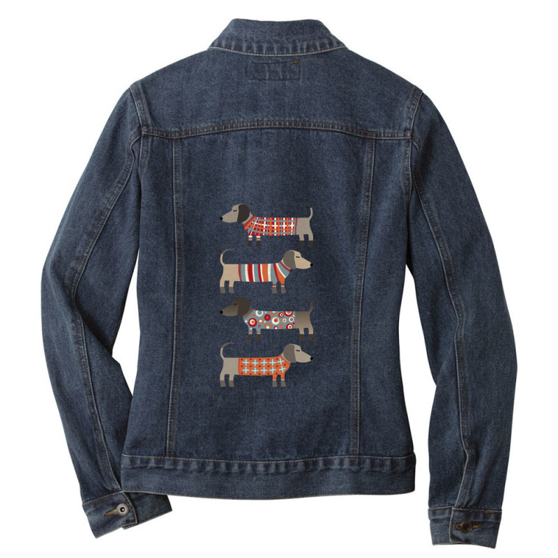 Dachshund Sausage Dogs In Sweaters Dark Ladies Denim Jacket by PatrickDougherty | Artistshot