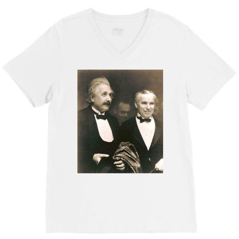 Elbert Einstein N Charlie Chaplin V-Neck Tee by ahseenbill | Artistshot