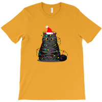 Funny Christmas Cat With Fairy Lights And A Christmas Hat T-shirt | Artistshot