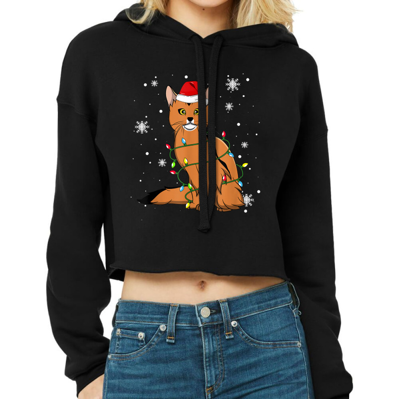 Somali Cat Christmas Lights Christmas Cat Santa Hat Cropped Hoodie by dianaamccray | Artistshot