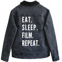 Eat Sleep Film Repeat Classic Funny 70s Unisex Sherpa-lined Denim Jacket | Artistshot