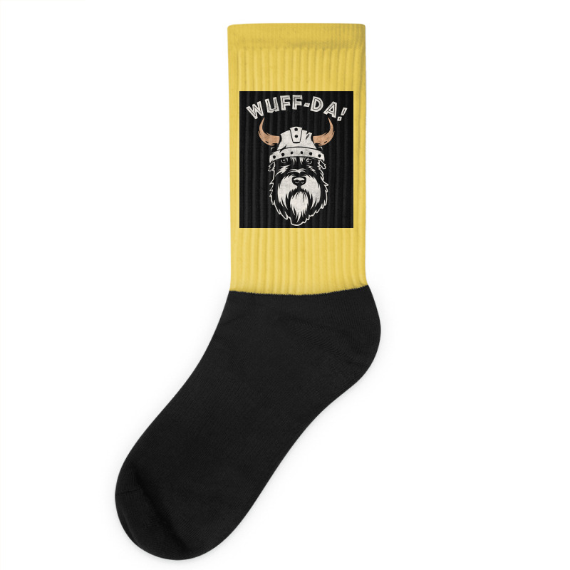 Wuff Da Uff Da And Woof Pun With Shnautser Dog In Viking Helmet  Girl Socks | Artistshot