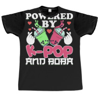 Powered By Kpop And Boba Milk Tea Kpop Finger Heart Kawaii Gift Graphic T-shirt | Artistshot