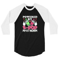 Powered By Kpop And Boba Milk Tea Kpop Finger Heart Kawaii Gift 3/4 Sleeve Shirt | Artistshot