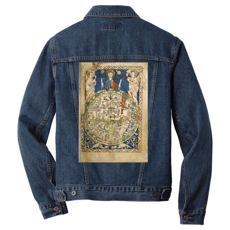 Psalter World Map 13th Century  Love Hippie Red Men Denim Jacket | Artistshot