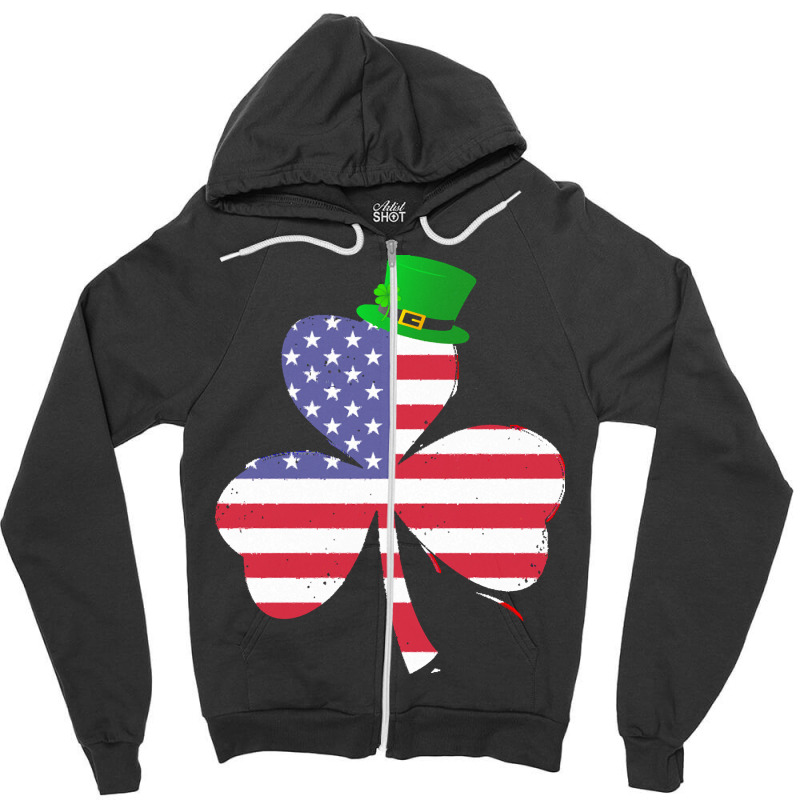 Shamrock Gift T  Shirt Shamrock American Flag 4th Of July Independence Zipper Hoodie | Artistshot