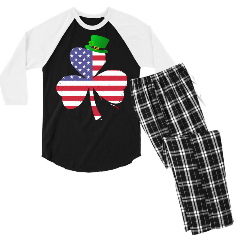 Shamrock Gift T  Shirt Shamrock American Flag 4th Of July Independence Men's 3/4 Sleeve Pajama Set | Artistshot