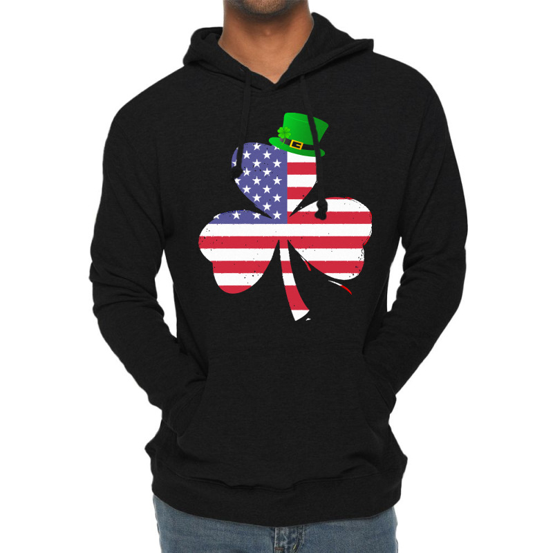 Shamrock Gift T  Shirt Shamrock American Flag 4th Of July Independence Lightweight Hoodie | Artistshot