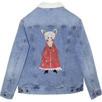 Cute Sad Shy Mouse Character With Red Dress Outfit Unisex Sherpa-lined Denim Jacket | Artistshot