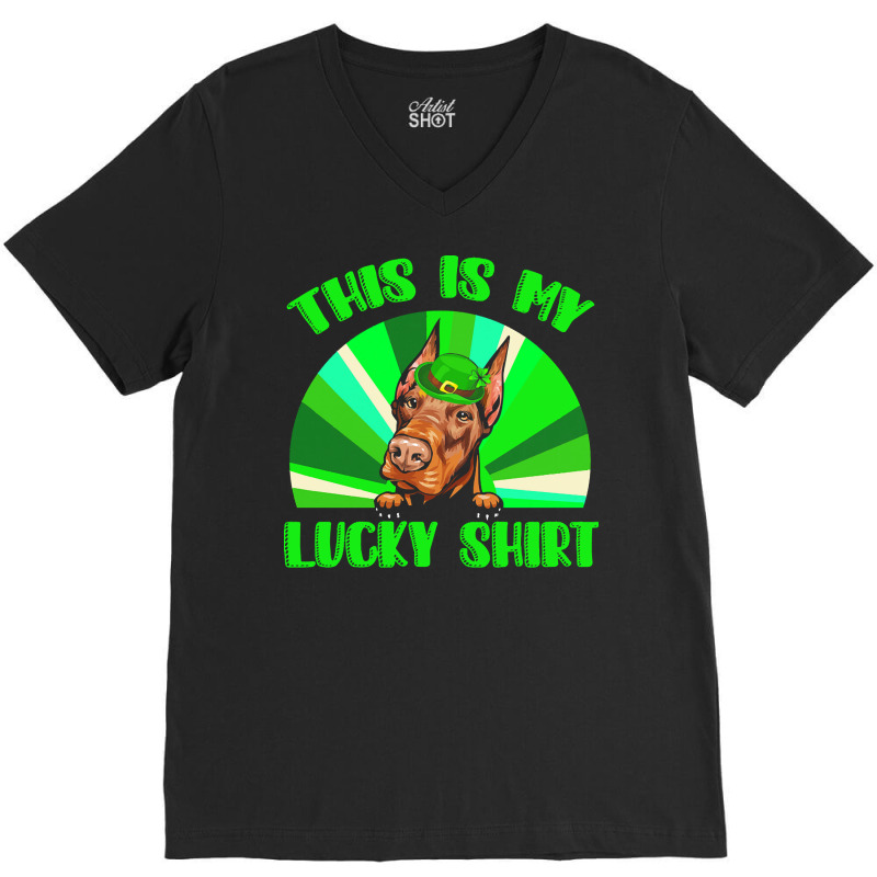 St Patricks Day Gift T  Shirt Doberman Leprechaun St Patricks Day Dog V-neck Tee | Artistshot