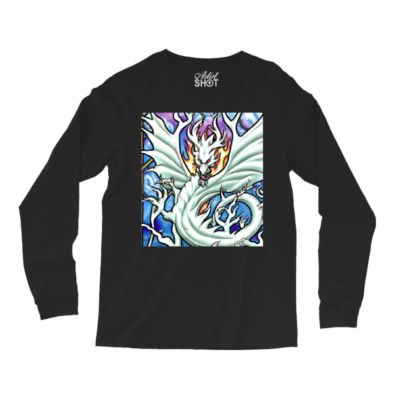 Hot Trend White Dragon Breathing Fire Stained Glass Long Sleeve Shirts | Artistshot