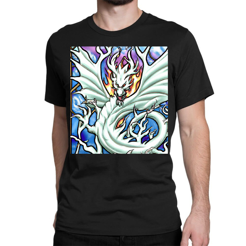 Hot Trend White Dragon Breathing Fire Stained Glass Classic T-shirt | Artistshot