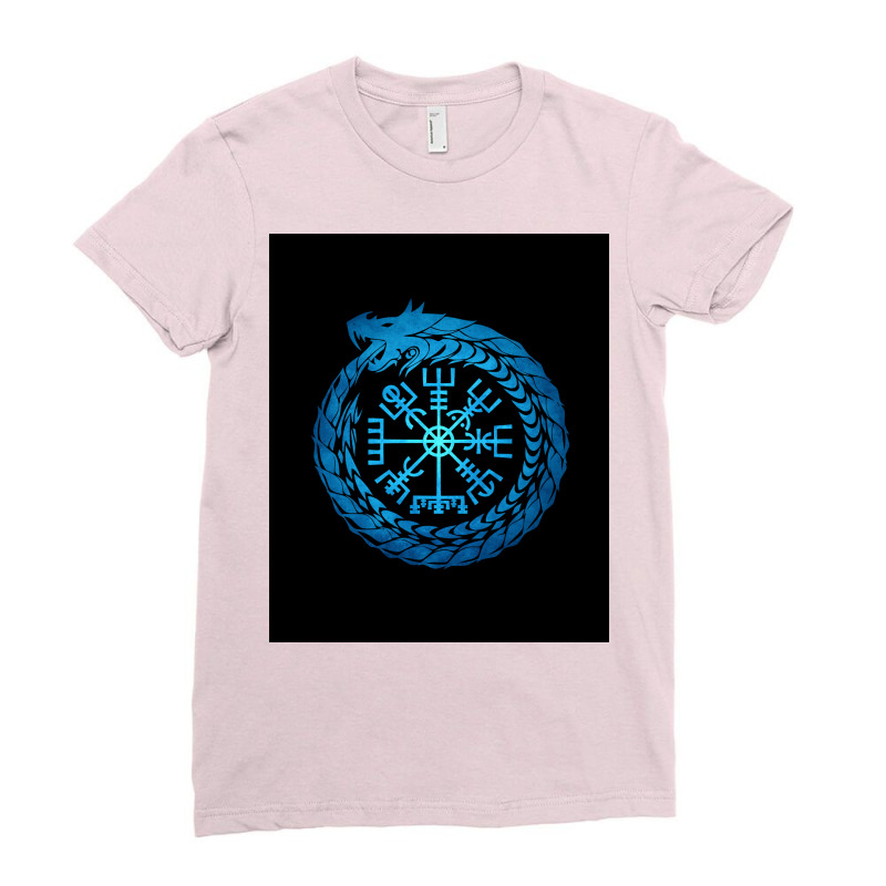 Vegvisir Jormungandr World Serpent  Cool Blue Ladies Fitted T-Shirt by vossyauchf | Artistshot