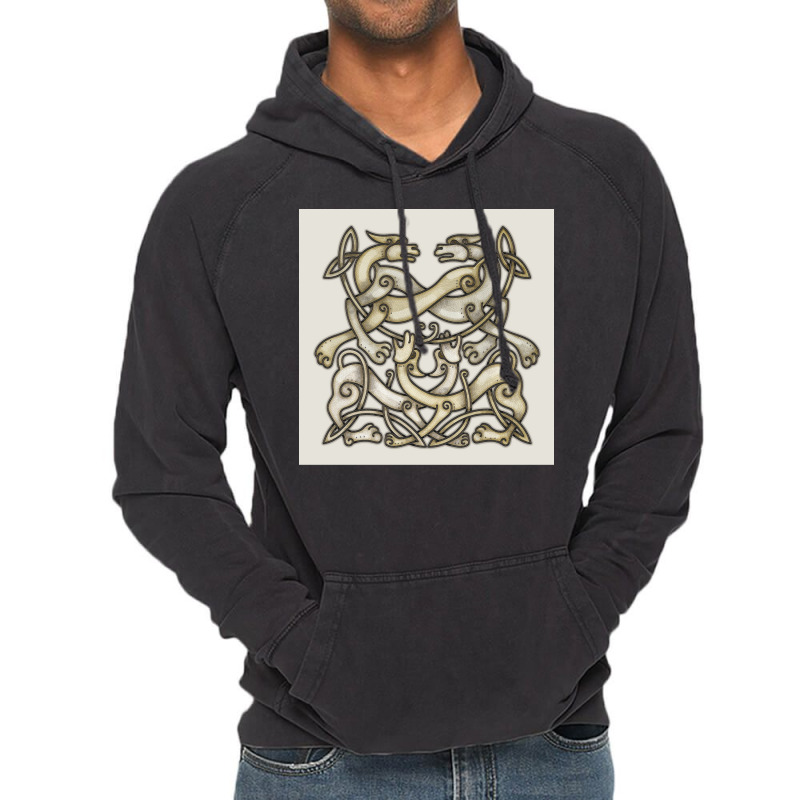 Viking Ornemental Norse Art 4 Horses Dogs With Odin Mask Grunge Metall Vintage Hoodie | Artistshot