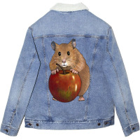 Hamster With Big Red Apple, Original Illustration, Cute Animal, Fruit Unisex Sherpa-lined Denim Jacket | Artistshot