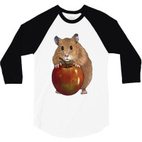 Hamster With Big Red Apple, Original Illustration, Cute Animal, Fruit 3/4 Sleeve Shirt | Artistshot