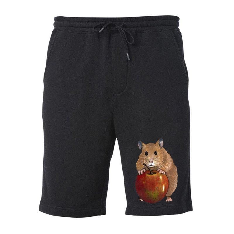 Hamster With Big Red Apple, Original Illustration, Cute Animal, Fruit Fleece Short | Artistshot