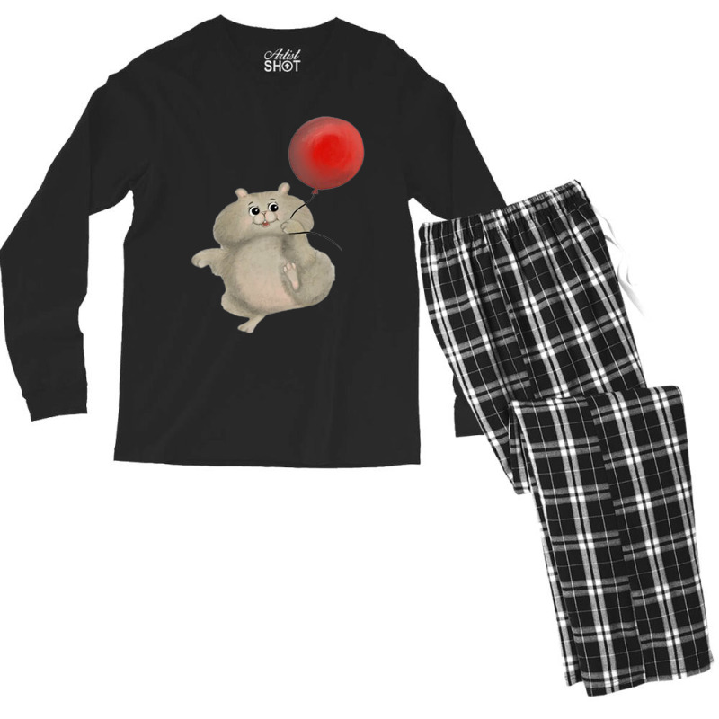 Happy Hamster With Red Balloon Men's Long Sleeve Pajama Set | Artistshot