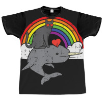 Limited Edition Black Cat Riding Narwhale Rainbow Heart Valentines Day Graphic T-shirt | Artistshot