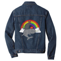 Limited Edition Black Cat Riding Narwhale Rainbow Heart Valentines Day Men Denim Jacket | Artistshot