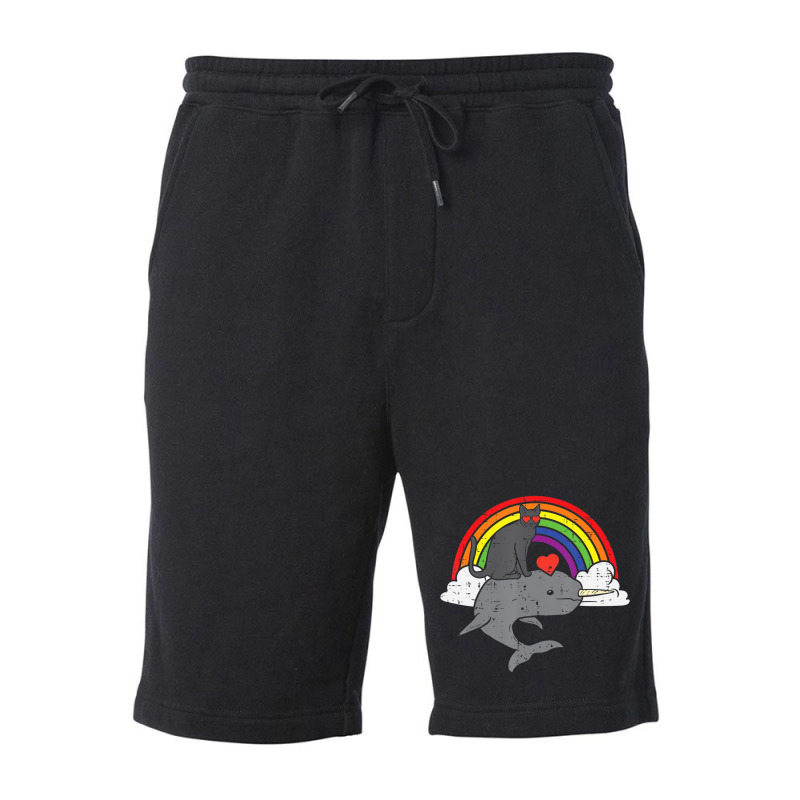 Limited Edition Black Cat Riding Narwhale Rainbow Heart Valentines Day Fleece Short by Estrada Link | Artistshot