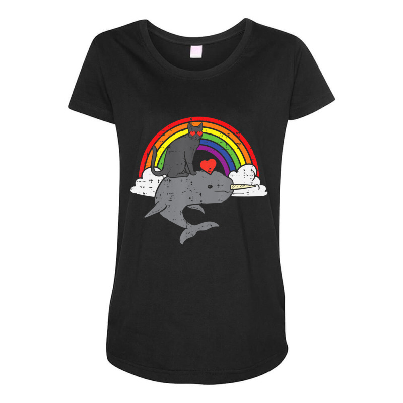 Limited Edition Black Cat Riding Narwhale Rainbow Heart Valentines Day Maternity Scoop Neck T-shirt by Estrada Link | Artistshot