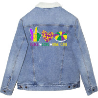 Peace Love King Cake Funny Mardi Gras Festival Party T Shirt Unisex Sherpa-lined Denim Jacket | Artistshot