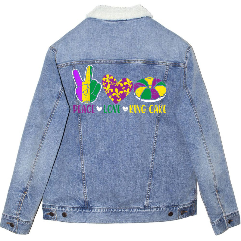 Peace Love King Cake Funny Mardi Gras Festival Party T Shirt Unisex Sherpa-lined Denim Jacket | Artistshot