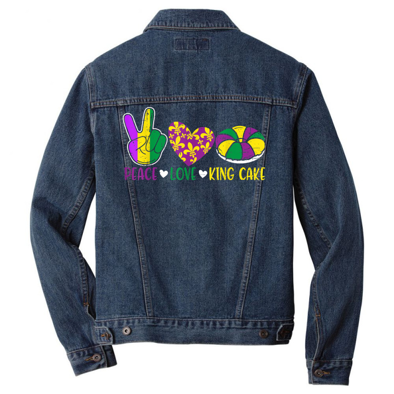 Peace Love King Cake Funny Mardi Gras Festival Party T Shirt Men Denim Jacket | Artistshot