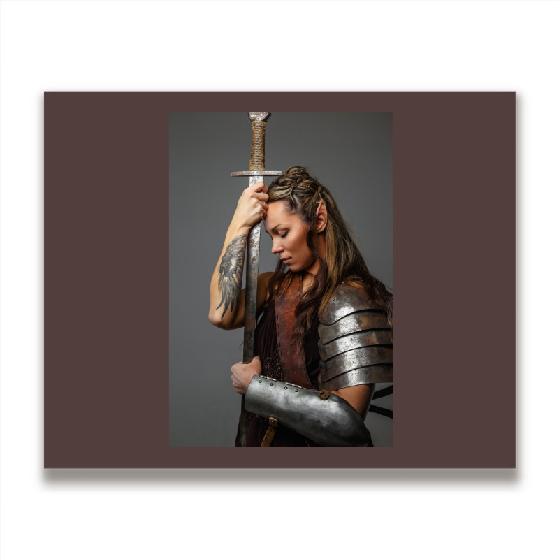 Viking Warrior Elf Woman Strong Goddess Female  Vintage Red Metal Print Horizontal | Artistshot