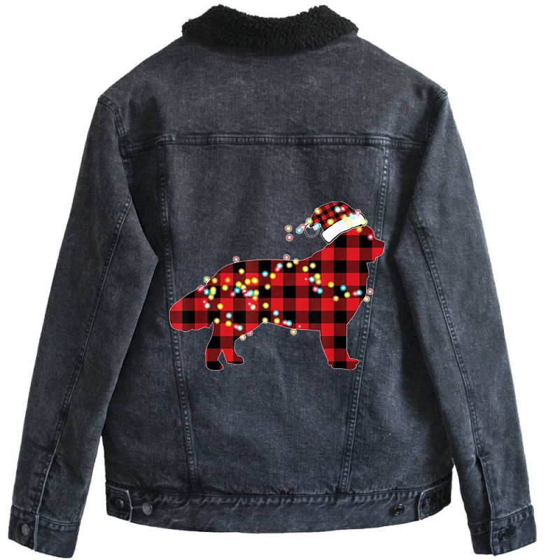 Newfoundland Dog Christmas Red Plaid Pajamas Unisex Sherpa-lined Denim Jacket | Artistshot