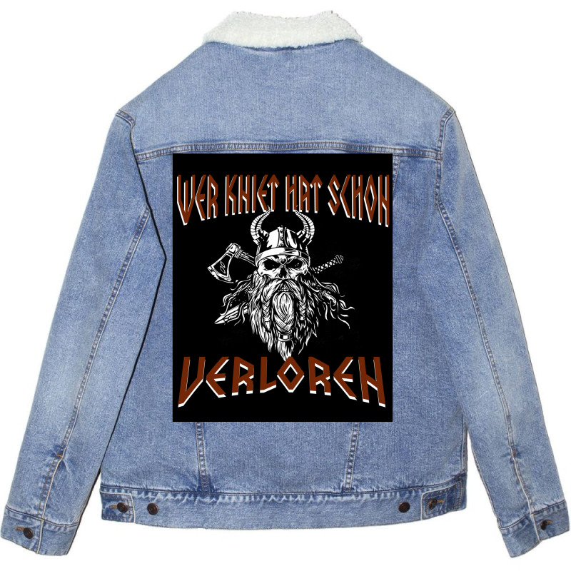 Who Kneel Has Been Lost Viking Sword Ax  Stars Cool Unisex Sherpa-lined Denim Jacket | Artistshot