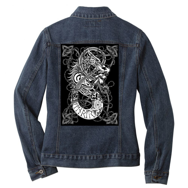 Fenrir Norse Mythology Wolf  Hippie Ladies Denim Jacket by epeldossieg | Artistshot