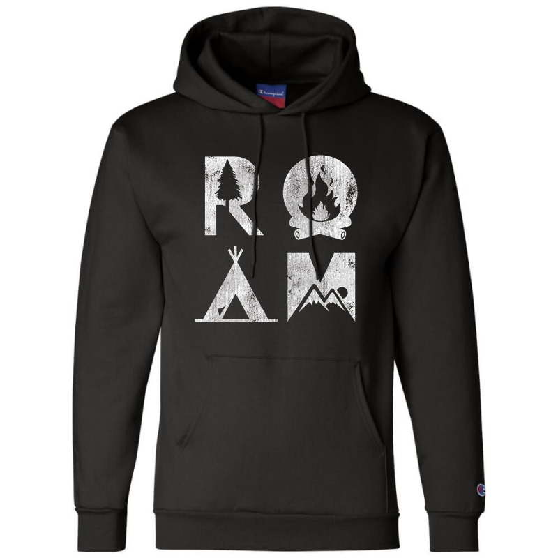 Roam Text Stack Explore Nature Camping Vintage Champion Hoodie by hoainv | Artistshot