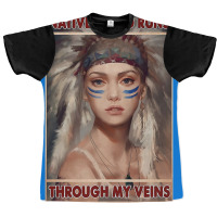 Native American Native Blood Runs Through My Veins  Vintage Blue Graphic T-shirt | Artistshot