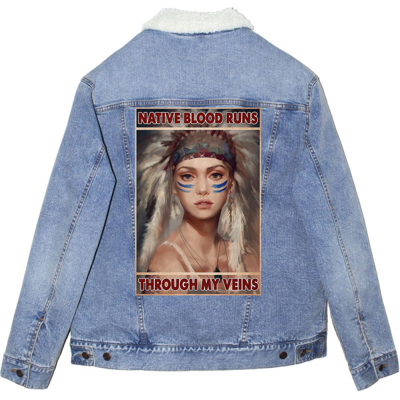 Native American Native Blood Runs Through My Veins  Vintage Blue Unisex Sherpa-lined Denim Jacket | Artistshot