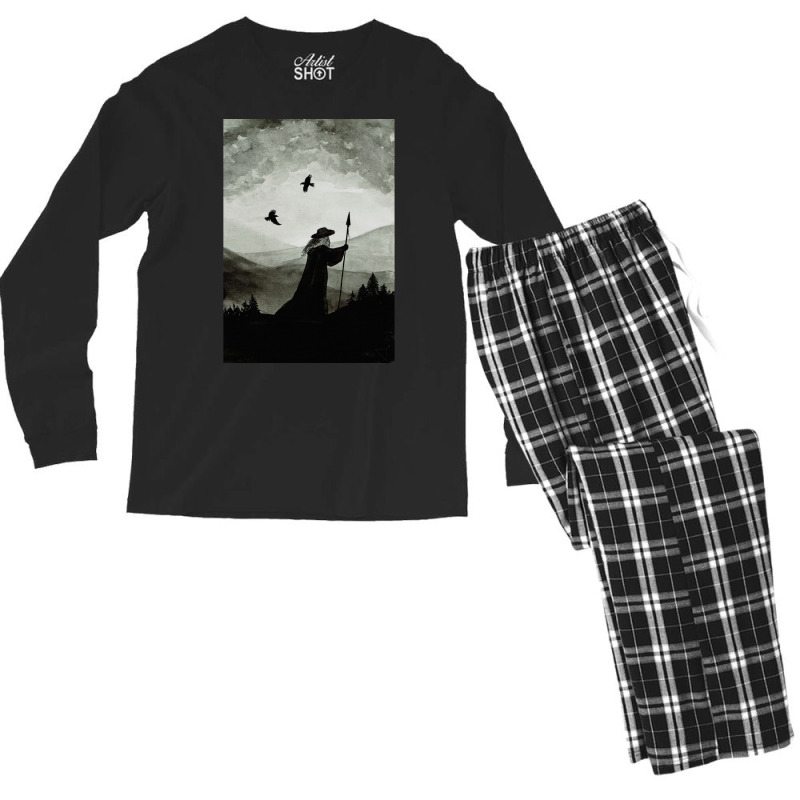 Odin Huginn And Muninn  80s Vintage Men's Long Sleeve Pajama Set | Artistshot