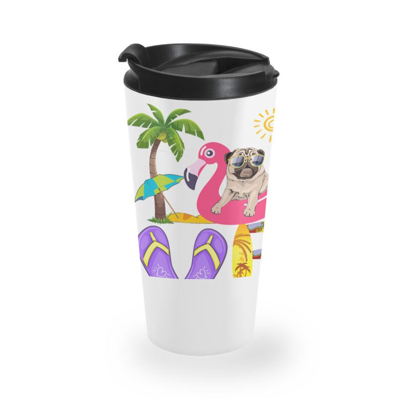 Flamingo Bird Love Summer Pug Flip Flops Flamingo Dog Pet Lover Tropic Travel Mug | Artistshot