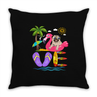 Flamingo Bird Love Summer Pug Flip Flops Flamingo Dog Pet Lover Tropic Throw Pillow | Artistshot