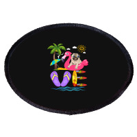 Flamingo Bird Love Summer Pug Flip Flops Flamingo Dog Pet Lover Tropic Oval Patch | Artistshot